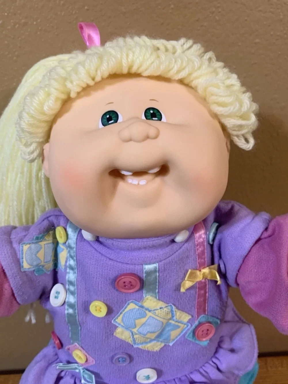 Vintage Cabbage Patch Kids Doll In Designer Line Button Dress Lemon Hair HM19